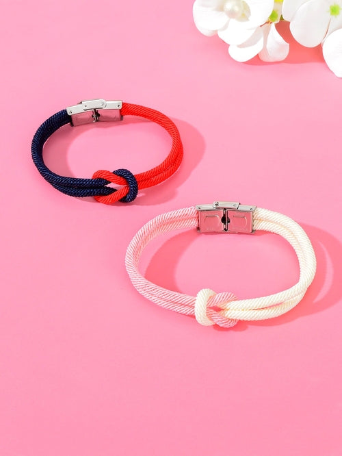 2pcs Valentine's Handmade Knotted Rope Bracelet Matching Couple Best