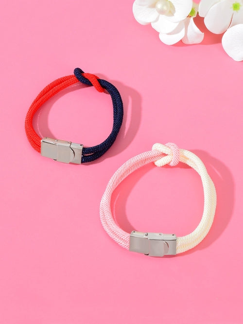 2pcs Valentine's Handmade Knotted Rope Bracelet Matching Couple Best