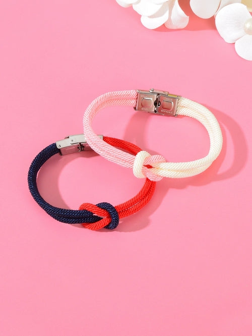 2pcs Valentine's Handmade Knotted Rope Bracelet Matching Couple Best