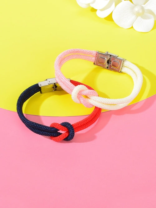 2pcs Valentine's Handmade Knotted Rope Bracelet Matching Couple Best