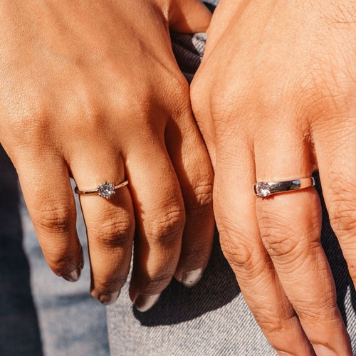 Adjustable Silver Couple His and Her Promise Zircon Rings Set