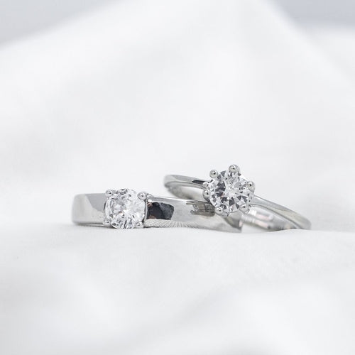 Adjustable Silver Couple His and Her Promise Zircon Rings Set