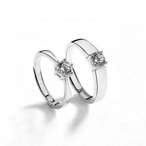 Adjustable Silver Couple His and Her Promise Zircon Rings Set