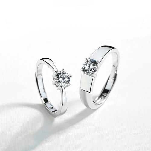 Adjustable Silver Couple His and Her Promise Zircon Rings Set